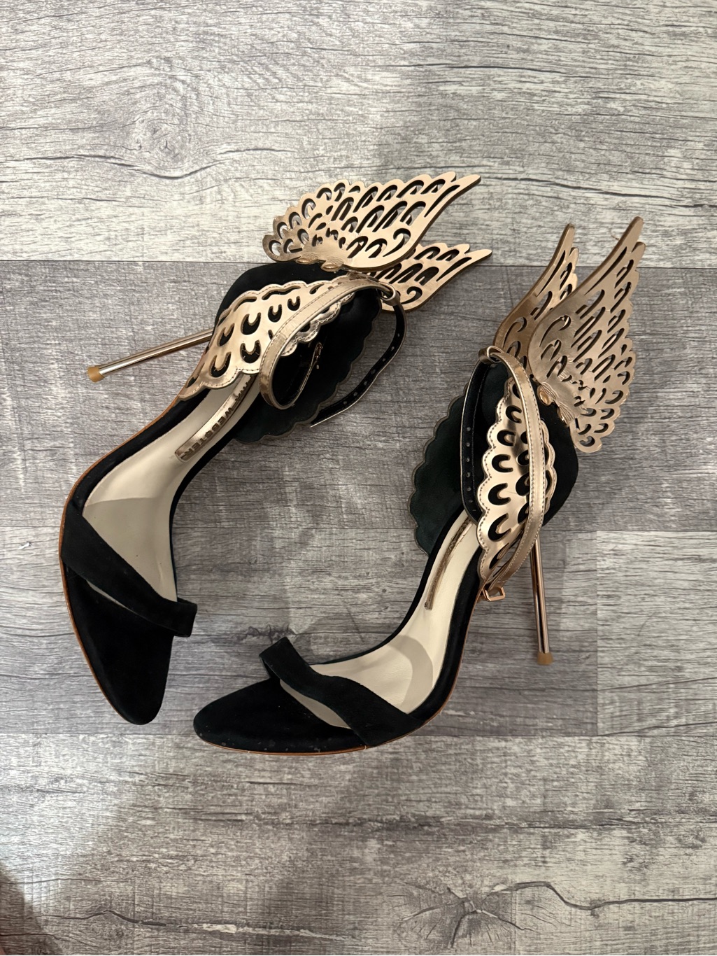 Sophia Webster Black And Gold Winged Ankle Strap Heels